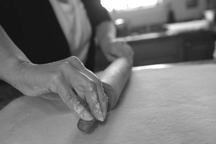 mommy rolling dough